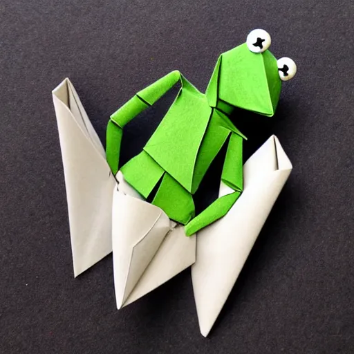 Image similar to kermit the frog as origami