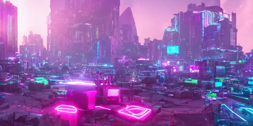 Prompt: a photo of 8k solarpunk city with pink and blue neon, cinematic lighting, trending on artstation, 4k, hyperrealistic, focused, high details, unreal engine 5, cinematic, masterpiece