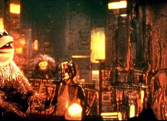 Image similar to scene from the 1 9 8 2 science fiction film muppet blade runner