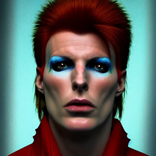 Prompt: film still photo portrait mugshot of ziggy stardust as a jojo bizarre adventure character, realistic, hyperrealistic, 8 k resolution, hd quality, very detailed, highly detailed, intricate details, real life, real world, trending on artstation, digital art, really realistic, very realistic, headshot, head in frame, photograph, portrait, mugshot