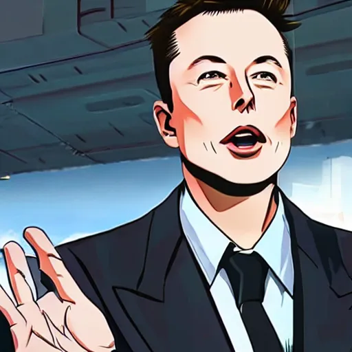 Image similar to elon musk, screenshot from a 2012s anime