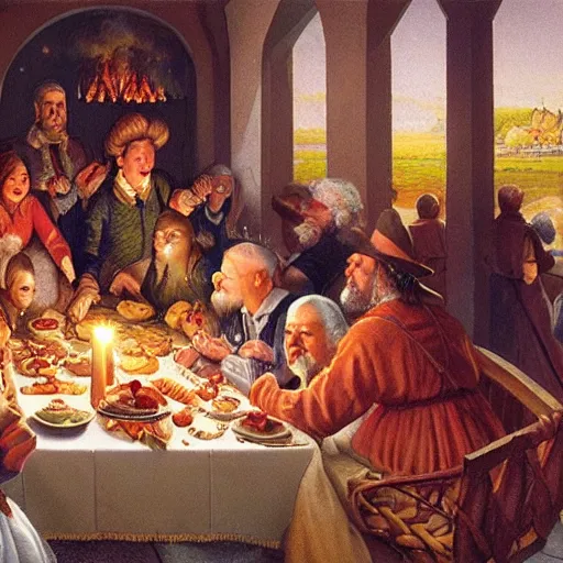 Prompt: the first Thanksgiving, Darrell K Sweet, artstation, digital art, johfra bosschartau