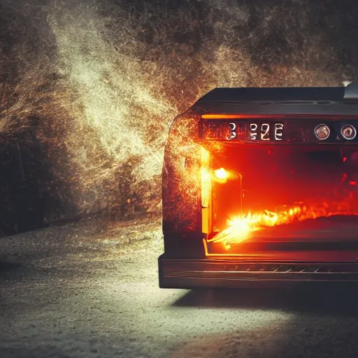 Image similar to toaster oven terminator robot, dark messy smoke - filled cluttered workshop, dark, dramatic lighting, orange tint, sparks, cinematic, highly detailed, sci - fi, futuristic, movie still