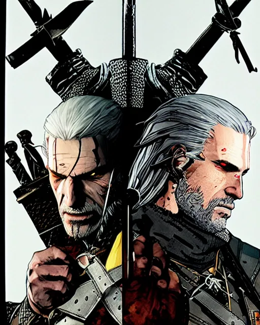 Image similar to witcher boxart by yoji shinkawa and yoji shinkawa and yoji shinkawa and yoji shinkawa