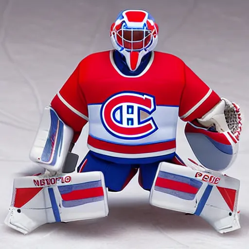 Image similar to high quality portrait flat matte painting of cute Nendoroid figurine of Carey Price Goaltender, in the style of nendoroid and manga NARUTO, number 31 on jersey, Carey Price Goaltender, An anime Nendoroid of Carey Price, goalie Carey Price, number 31!!!!!, full ice hockey goalie gear, Montreal Habs Canadiens figurine, detailed product photo, flat anime style, thick painting, medium close-up