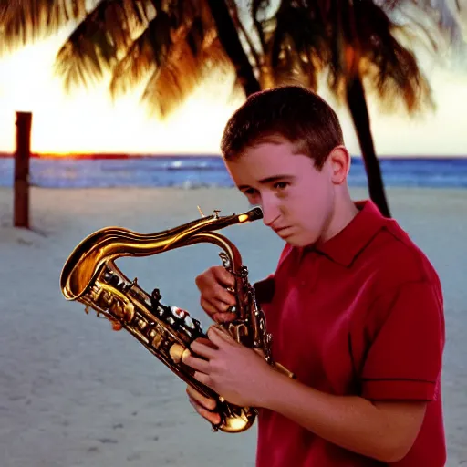 Image similar to Malcolm in the middle plays the saxophone on the beach at sunset