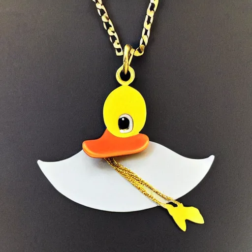 Prompt: a duck with a necklace on its neck