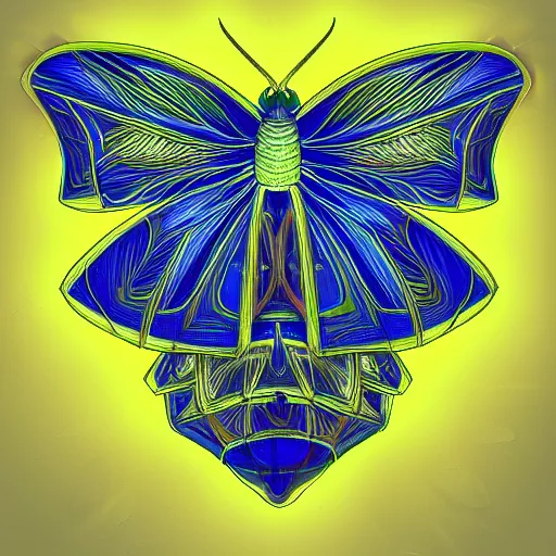 Image similar to moth monster, glowing, symmetrical, highly detailed, digital art, sharp focus, trending on art station, anime art style