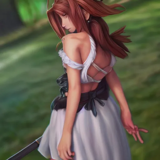 Prompt: head to toe shot of aerith aeris by logan cure, BangkuART, sakimichan, yan gisuka, zeronis, dan eder, nick silva, Ja Mong, 4k, artstation