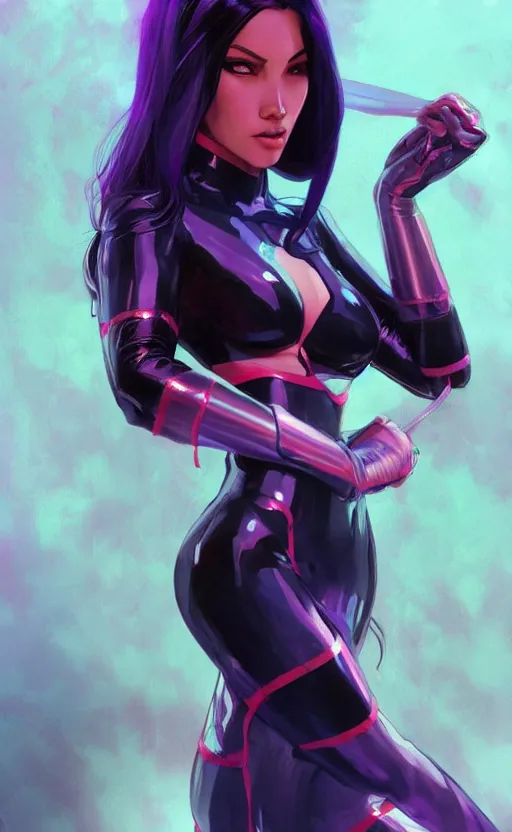 Prompt: psylocke, highly detailed, digital painting, artstation, standing, facing camera, concept art, smooth, sharp focus, illustration, art by artgerm and alphonse mucha, high definition digital art, dramatic lighting, in the style of ilya kuvshinov and Ross tran