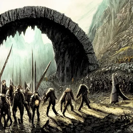 Image similar to followship of the ring entering moria