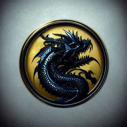 Image similar to emblem of black dragon on a gold metallic dragon logo, by artgerm, tom bagshaw, gerald brom, moody vibe, victorian vibe, gold, shiny, gold, 4 k, hd,