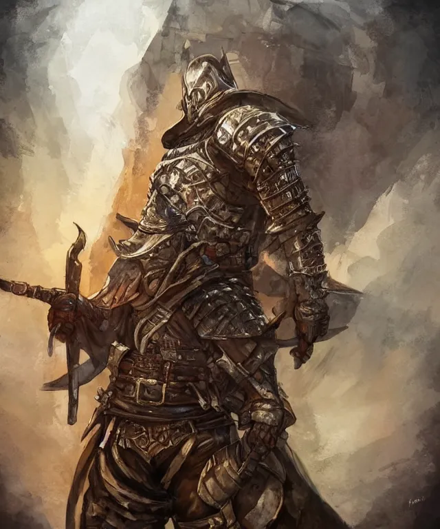 Image similar to a oil / watercolor painting full body character portrait of a sheriff / paladin in the style of dark souls in the style of darkest dungeon trending on artstation deviantart pinterest detailed realistic hd 8 k high resolution