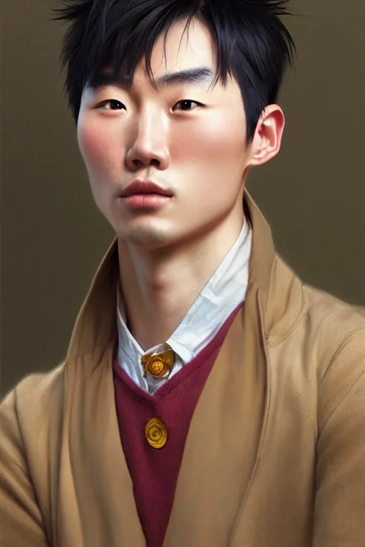 Prompt: clear portrait of a chinese attractive men, cottagecore!!, background hyper detailed, character concept, full body, dynamic pose, glowing lights!! intricate, elegant, highly detailed, digital painting, artstation, concept art, smooth, sharp focus, illustration, art by artgerm and greg rutkowski and alphonse mucha