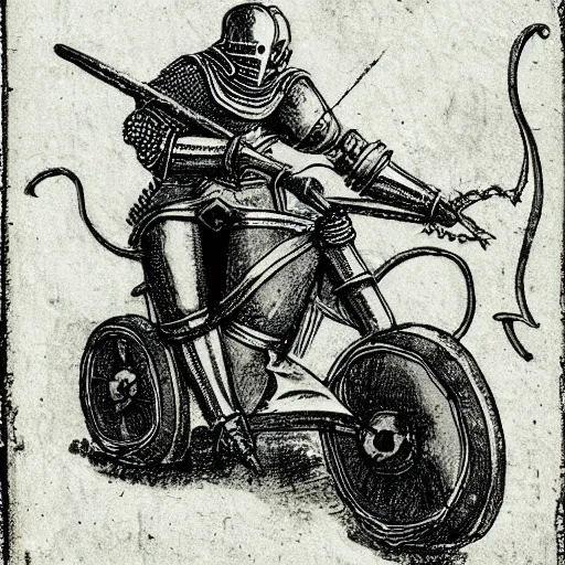 Image similar to medieval knight riding on a motorcycle