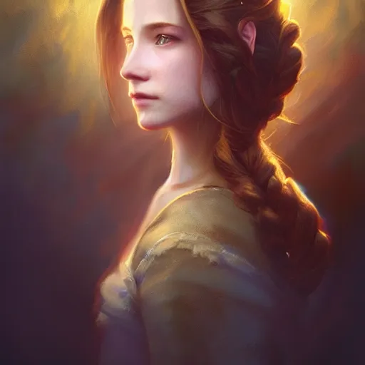 Image similar to elegant aerith gainsborough portrait, atmospheric lighting, painted, menacing, intricate, volumetric lighting, beautiful, rich deep colours masterpiece, golden hour, golden ratio, sharp focus, ultra detailed, by leesha hannigan, ross tran, thierry doizon, kai carpenter, ignacio fernandez rios