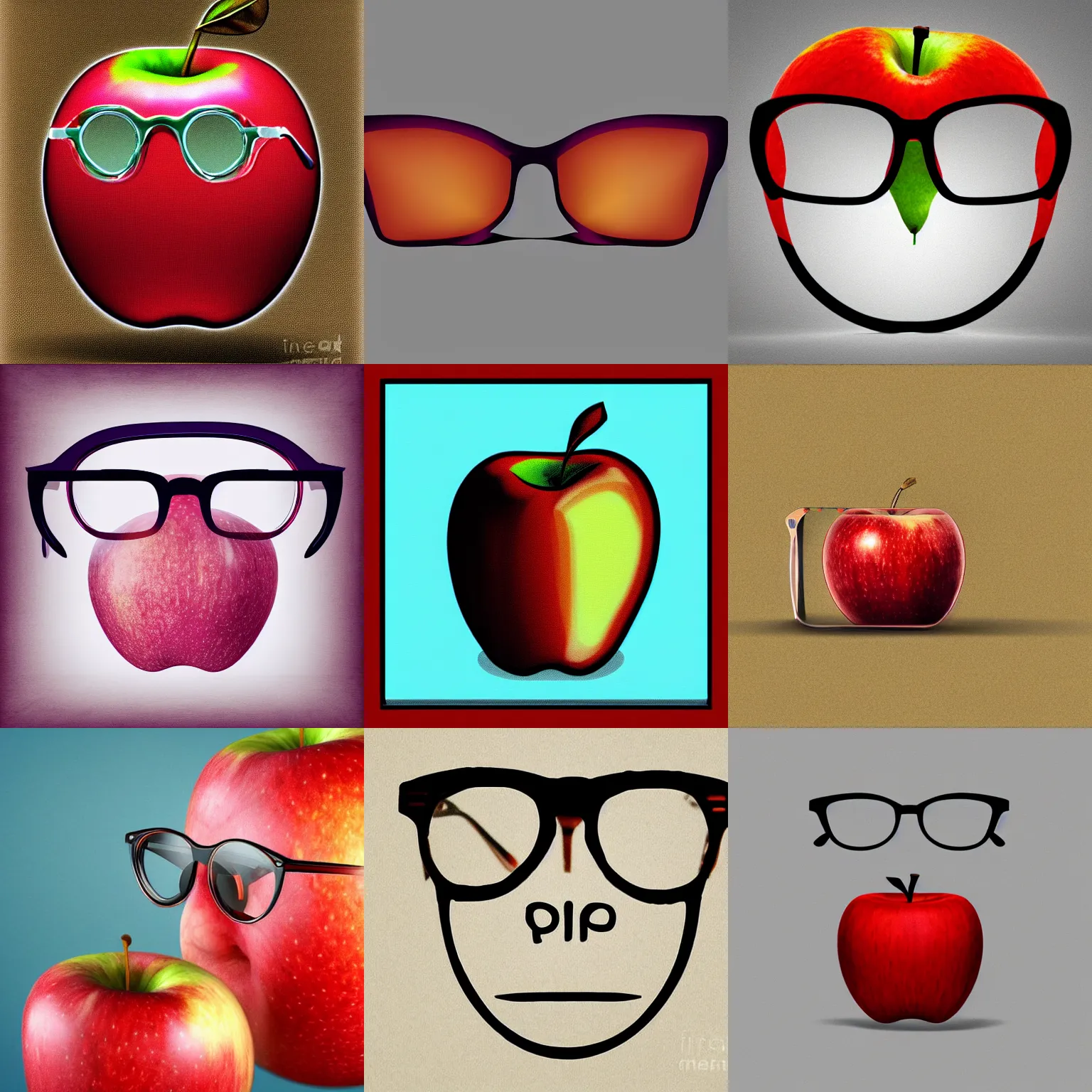 Prompt: an apple wearing glasses, glasses frames, digital art
