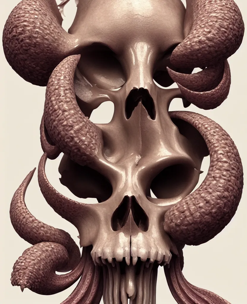 Image similar to goddess princess face close-up portrait ram skull. hard surface sculpting zbrush. jellyfish phoenix head, nautilus, orchid, skull, betta fish, bioluminiscent creatures, intricate artwork by Tooth Wu and wlop and beeple. octane render, trending on artstation, greg rutkowski very coherent symmetrical artwork. cinematic, hyper realism, high detail, octane render, 8k