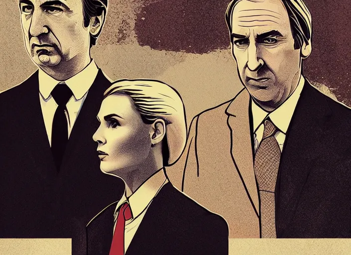 Image similar to kim wexler and saul goodman, ilustration by malika favre