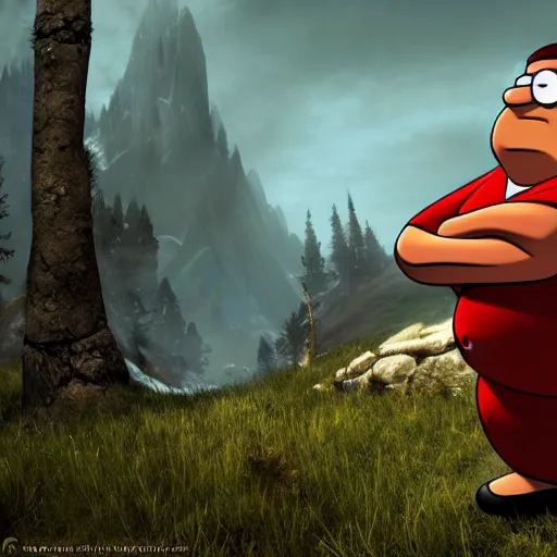 Image similar to peter griffin in skyrim, trending on artstation, cinematic composition, detailed, hd, digital art