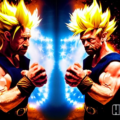 Prompt: uhd candid photo of cosmic chuck norris as a super sayian, glowing, global illumination, studio lighting, radiant light, detailed, correct face, elaborate intricate costume. photo by annie leibowitz