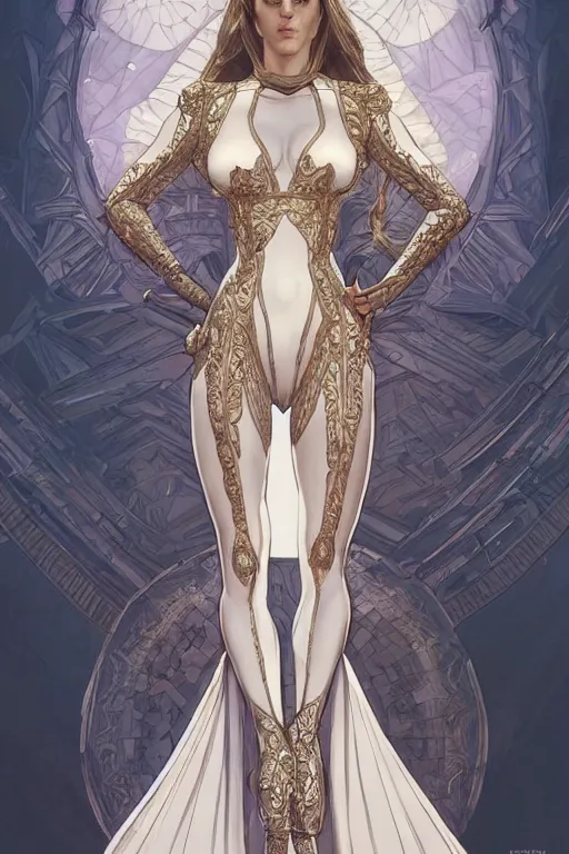 Image similar to symmetry!! intense fanart of back pose of emma frost as acotar protagonist, traditional queen dress, intricate, hyper detailed background, elegant, highly detailed, my rendition, digital painting, artstation, concept art, smooth, sharp focus, illustration, art by artgerm, greg rutkowski and alphonse mucha, by hajime sorayama and boris vallejo