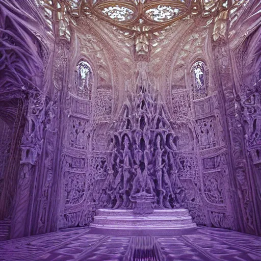 Prompt: a 3 d render of a massive sprawling fractal cathedral exterior populated by mandelbrot fractals, unreal engine, carved soap, white color scheme, volumetric lighting, hyperrealistic, octane render, glowing, carved marble, opalescent, carved wood, depth of field, sacred geometry, religious, angelic, catholicpunk, photorealism, 8 k, ultra detailed