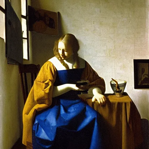 Image similar to the fisher's girl that opened the empty oyster, by johannes vermeer