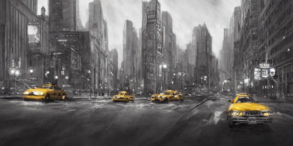 Prompt: cartoonish taxi through the streets of chicago, night time, dramatic lighting, german expresionism, noir film, character sheet, fine details, concept design, high contrast, anthrophomorfic animals, kim jung gi, greg rutkowski, trending on artstation, 8 k, full body, turnaround, front view, back view, ultra wide angle