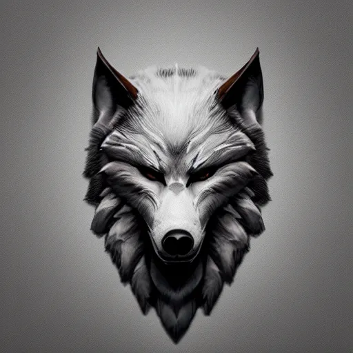 Prompt: wolf face logo, illustration, viking style, octane render, dystopian