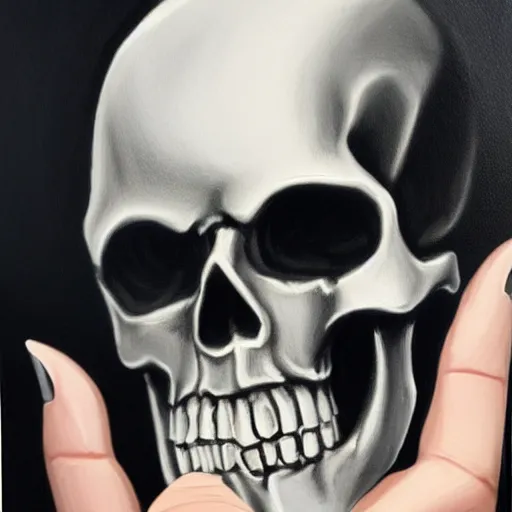 Image similar to platinum ring with a skull. cinematic. intricately detailed acrylic painting