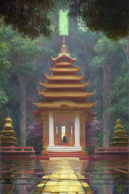 Prompt: temple, buddhism, impressionnisme, painting by greg rutkowski, artgerm, claude monet