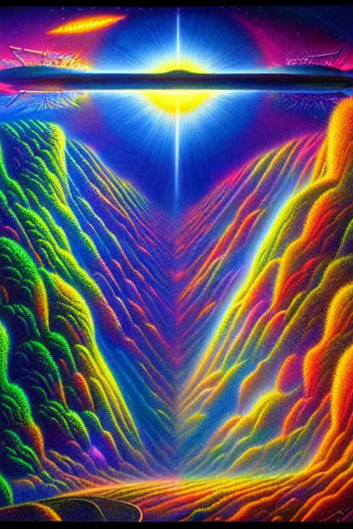 Prompt: a photorealistic detailed image of a beautiful vibrant iridescent shading future for human evolution, spiritual science, divinity, utopian, by david a. hardy, kinkade, lisa frank, wpa, public works mural, socialist