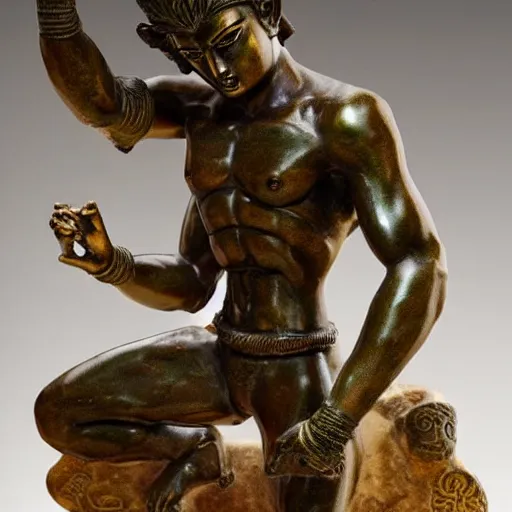 Prompt: photo of fragmented Bronze Babylonian sculpture of Goku made of Bronze, Bronze!!