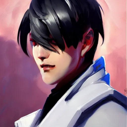 Image similar to greg manchess portrait painting of ken kaneki as overwatch character, medium shot, asymmetrical, profile picture, organic painting, sunny day, matte painting, bold shapes, hard edges, street art, trending on artstation, by huang guangjian and gil elvgren and sachin teng