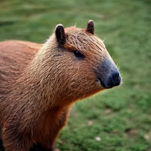 Image similar to a high detail photo of an antropomorphic capybara wearing a suit, subject= duck, subject detail: wearing a suit, photorealism