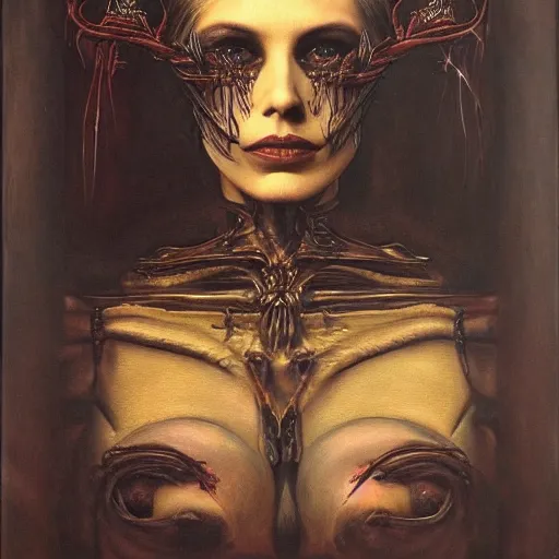 Image similar to portrait of a beautiful woman, gothic, high detail, oil painting by giger