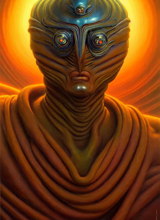 Prompt: cinematic bust portrait of psychedelic Dune character, head and chest only, exotic alien features, Tim Hildebrandt, Wayne Barlowe, Bruce Pennington, donato giancola, larry elmore, oil on canvas, masterpiece, trending on artstation, featured on pixiv, cinematic composition, dramatic pose, beautiful lighting, sharp, details, hyper-detailed, HD, HDR, 4K, 8K