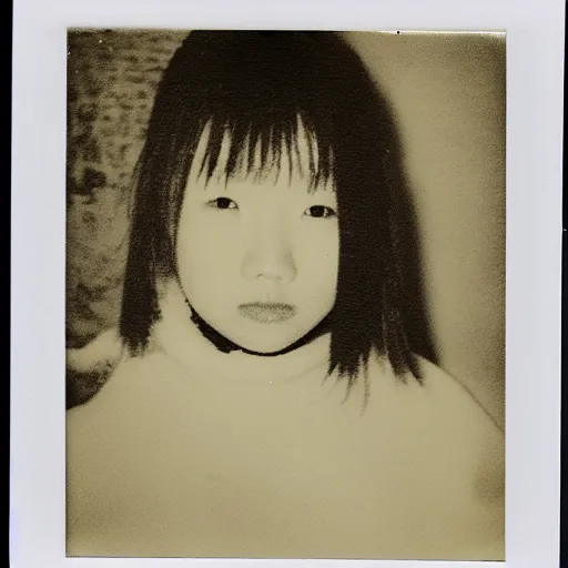 Image similar to polaroid of a young japanese woman on a snowy night