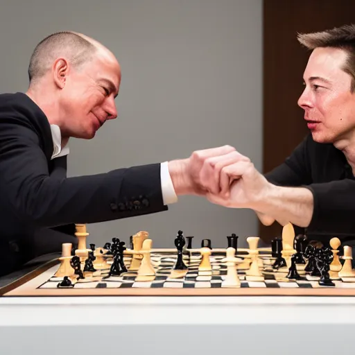 Prompt: Elon and Bezos playing chess while on golden toilet seats, cinematic, photo, 8K