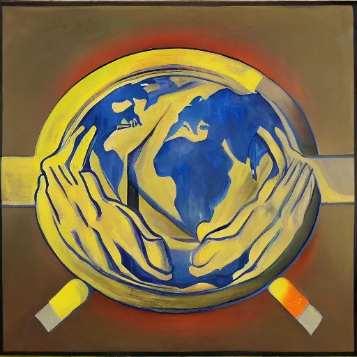 Image similar to the invisible hand of the world, painting