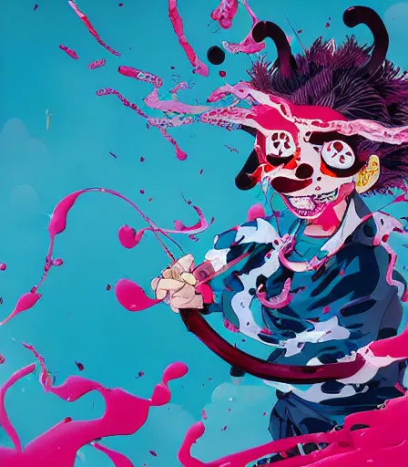 Image similar to Kimetsu no Yaiba by Alex Pardee and Nekro and Petros Afshar, and James McDermott,unstirred paint, vivid color, cgsociety 4K