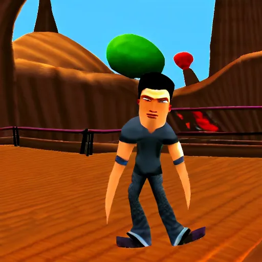 Prompt: character screenshot of ufc fighter sean o'malley in psychonauts, ps 2 graphics, dream world, sd video, cutscene