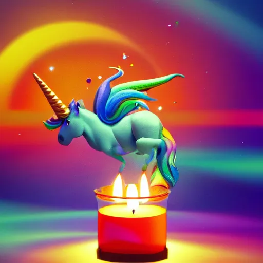 Prompt: a unicorn puking into a candle, octane render, lisa frank style