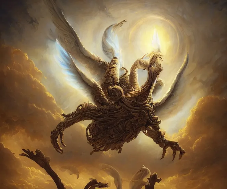 Prompt: a beautiful classical painting of a biblically - accurate alien seraphim, backlit, strong rim light, highly detailed, digital painting, hdri, by greg rutkowski and peter mohrbacher and dan mumford and justin gerard, vivid colors, detailed shading, 8 k resolution, intricate, smooth