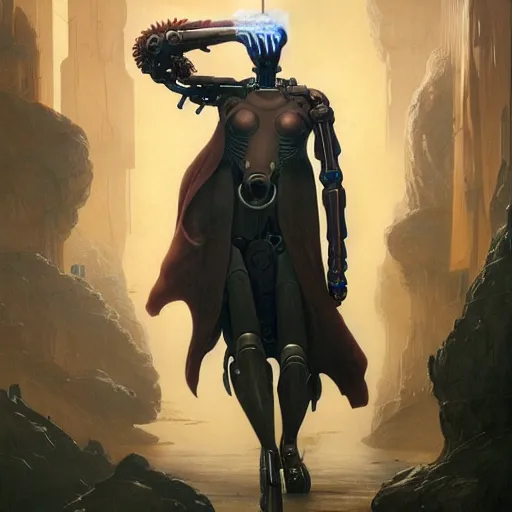 Image similar to amish cyborg with one robotic eye, highly detailed by peter mohrbacher, hajime sorayama, wayne barlowe, boris vallejo, aaron horkey, gaston bussiere, craig mullins