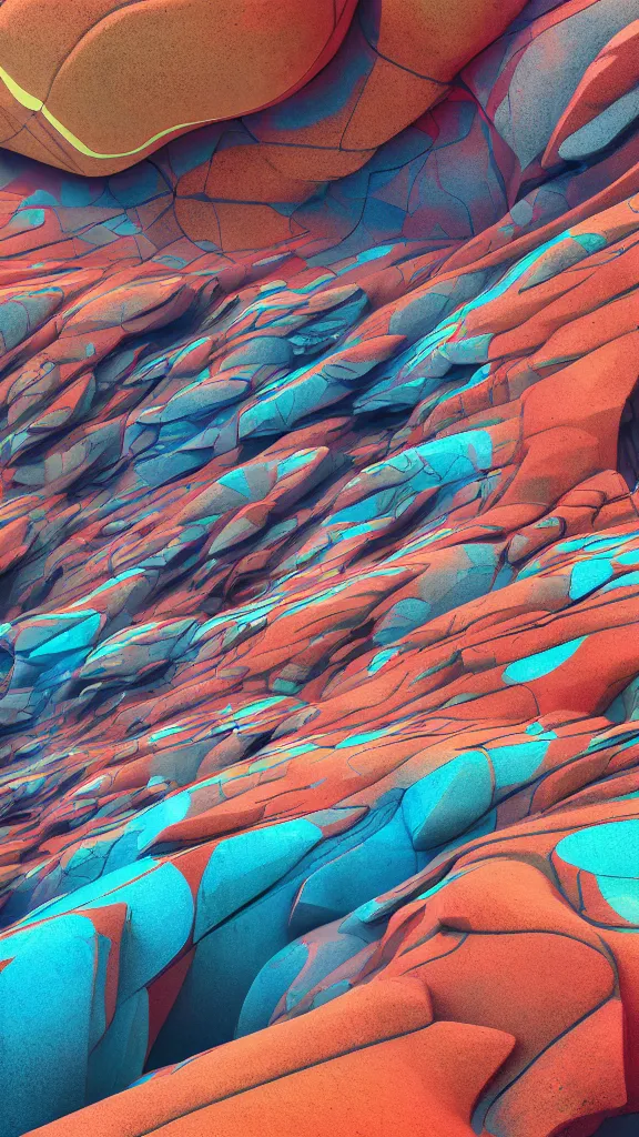 Image similar to vivid color, sedimentary schematic, organic swirling igneous rock, architectural drawing with layers of strata by James jean, geology, octane render in the style of Luis García Mozos