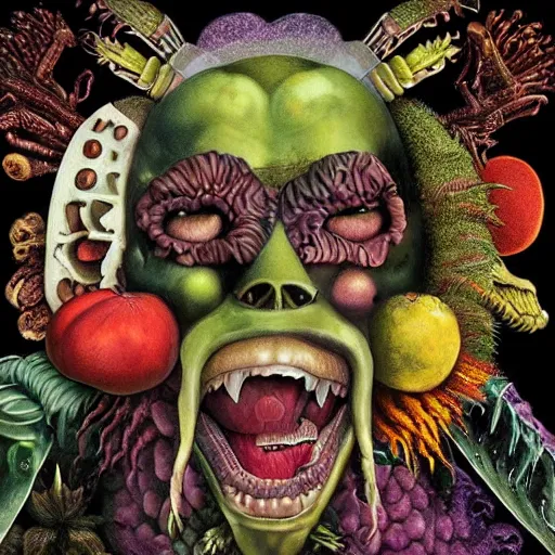 Image similar to hip - hop album cover, aliens, ghosts, psychedelic, giuseppe arcimboldo