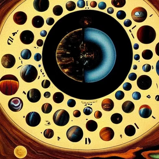 Image similar to planets in a pan looking like a clock by salvador dali