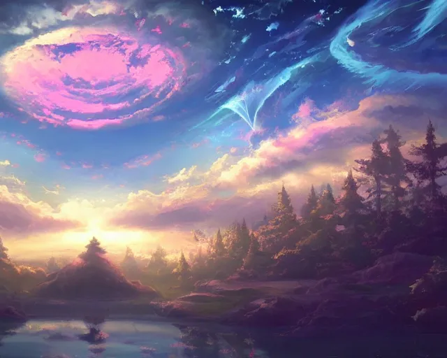 Image similar to a vapor realm. scenery art. pixiv scenery art.